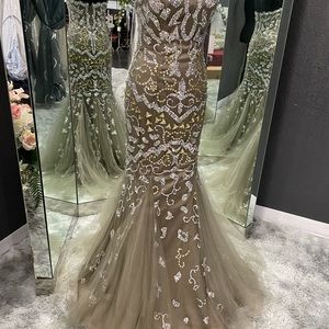 Jovani Taupe Strapless Fit & Flare Prom or Pageant Gown